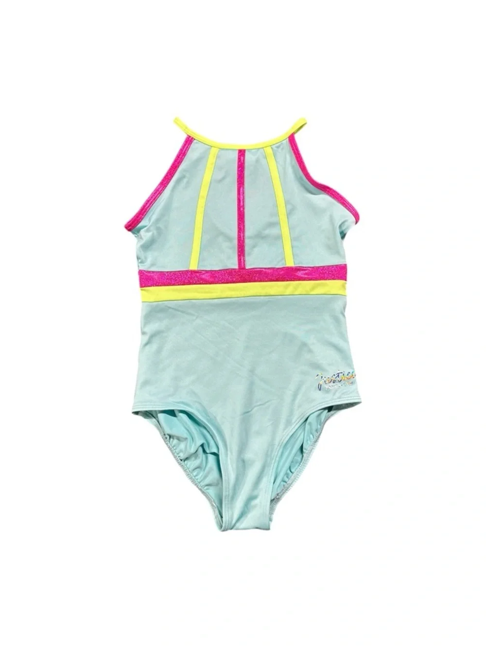 Justice Dance Gym Leotard Girls M 10 Aqua Neon Gymnastics